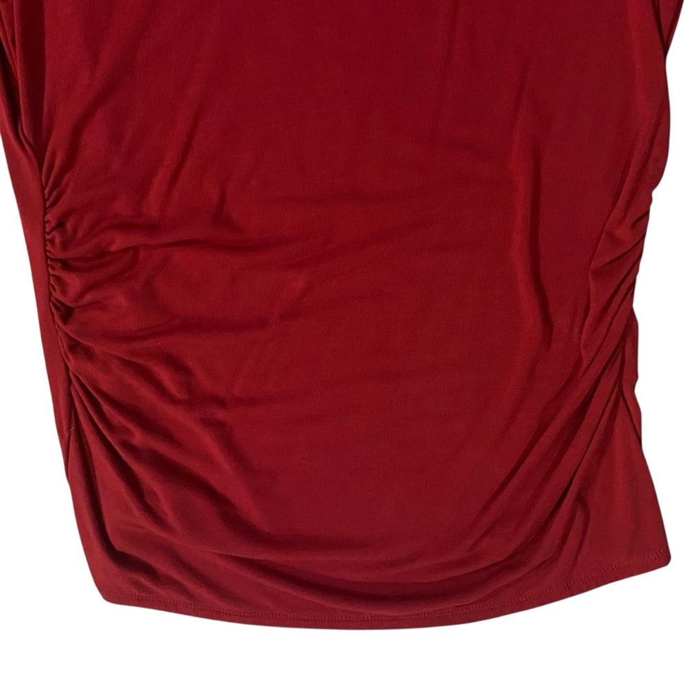 White House Black Market Red Long Sleeve Cold Shoulder Ruched Top Small - Picture 4 of 11